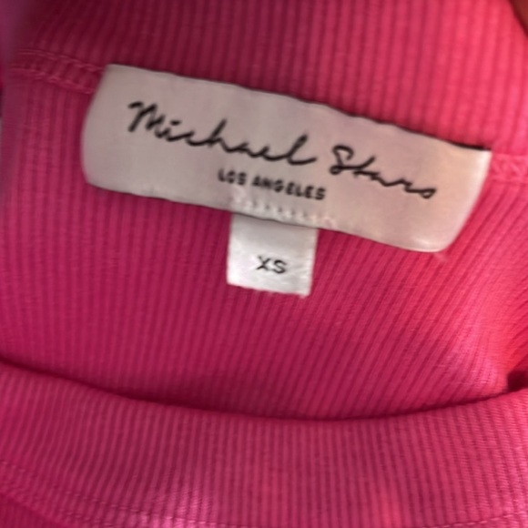 Michael Stars Fuchsia Ribbed Midi Dress Ruched Sides Size XS - Picture 6 of 6